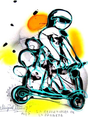 La repartidora de la patineta.