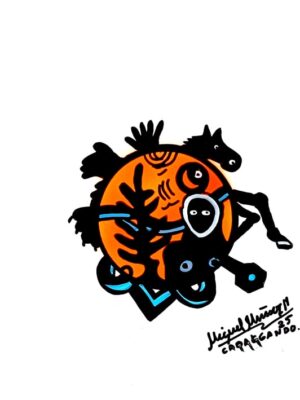 Cabalgando.