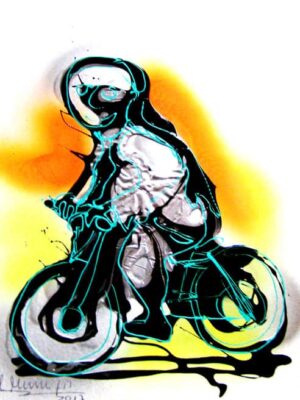 Mujer esquimal en bicicleta.