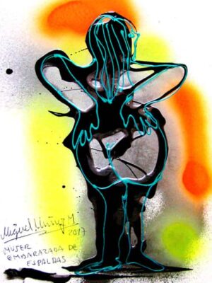 Mujer embarazada de espaldas.