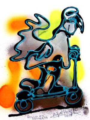Pollo en patineta.